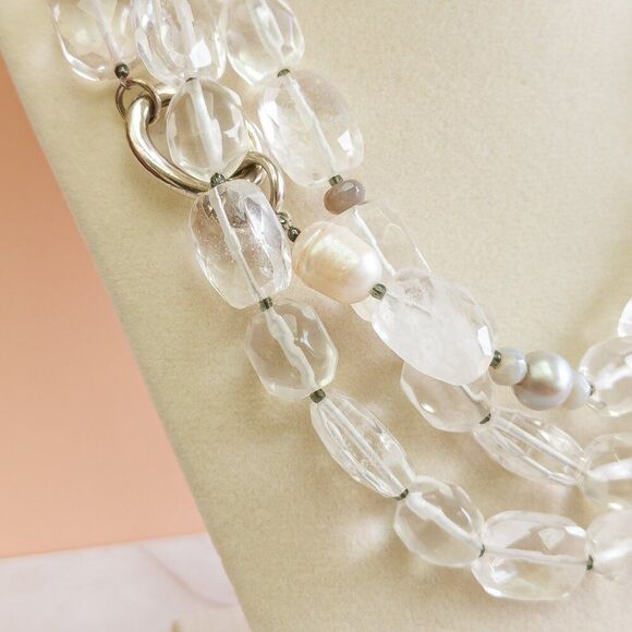 Silpada Triple-Strand Quartz, Pearl & Sterling Necklace - Picture 2 of 5